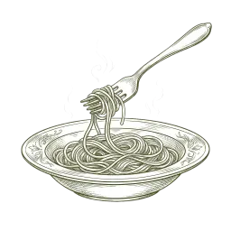 Fork twirling pasta — etched illustration